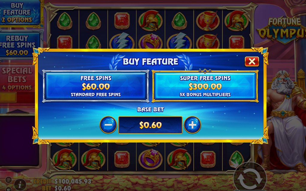 Bonus round screen with the Free Spins entry